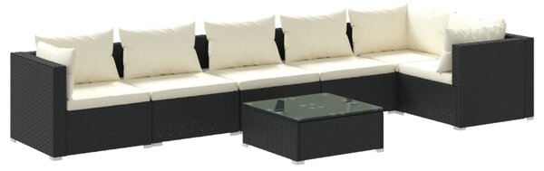 7 részes fekete polyrattan kerti ülőgarnitúra párnákkal