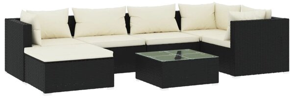 7 részes fekete polyrattan kerti ülőgarnitúra párnákkal
