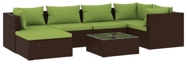 7 részes barna polyrattan kerti ülőgarnitúra párnákkal