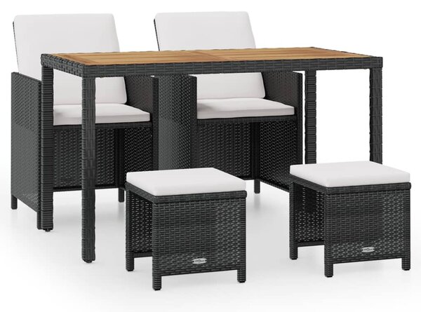 5 darabos fekete kültéri polyrattan és akácfa étkezőszett