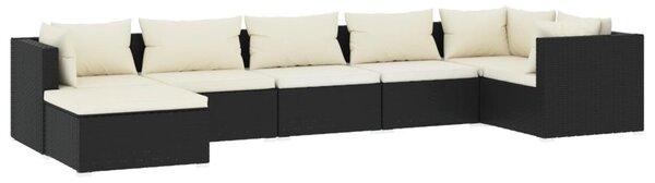7 részes fekete polyrattan kerti ülőgarnitúra párnákkal