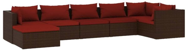 7 részes barna polyrattan kerti ülőgarnitúra párnákkal