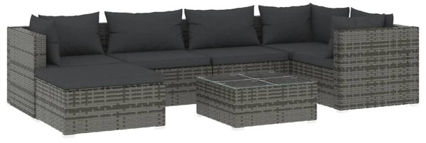 7 részes szürke polyrattan kerti ülőgarnitúra párnákkal