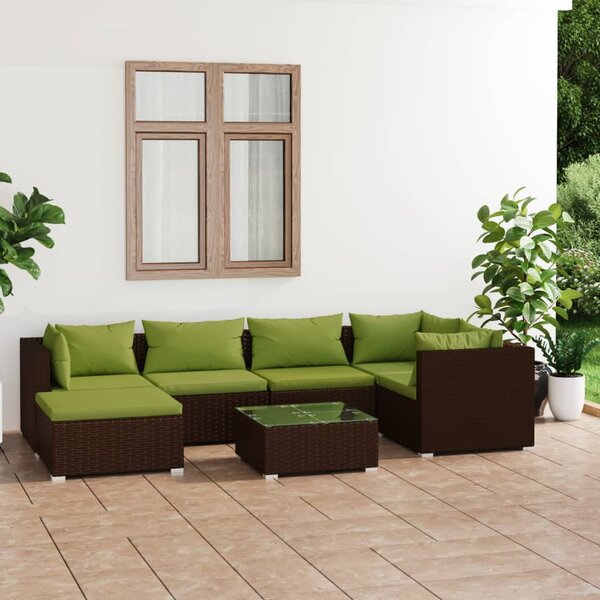 7 részes barna polyrattan kerti ülőgarnitúra párnákkal