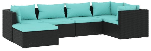 6 részes fekete polyrattan kerti ülőgarnitúra párnákkal