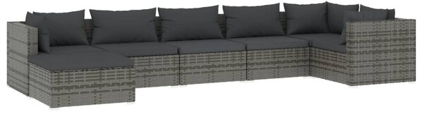7 részes szürke polyrattan kerti ülőgarnitúra párnákkal