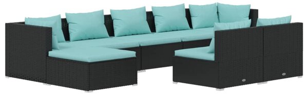 9 részes fekete polyrattan kerti ülőgarnitúra párnákkal