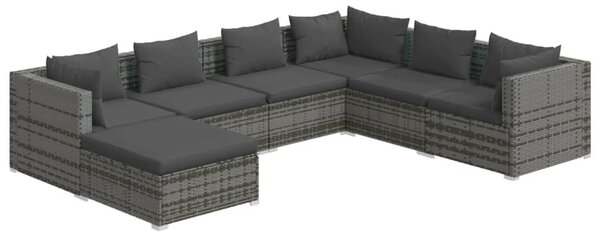 7 részes szürke polyrattan kerti ülőgarnitúra párnákkal