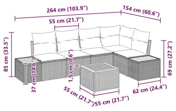 VidaXL Kerti Kanapé Szett 6 db Bézs Poli rattan