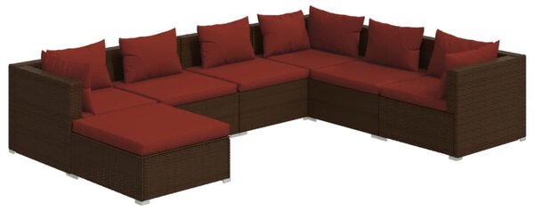 7 részes barna polyrattan kerti ülőgarnitúra párnákkal