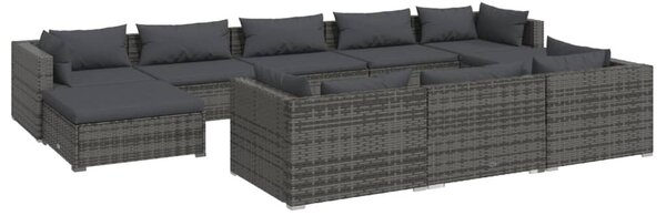 10 részes szürke polyrattan kerti ülőgarnitúra párnákkal