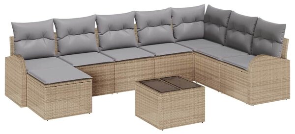 VidaXL Kerti Kanapé Szett 9 db Bézs [Műanyag]: Poly Rattan