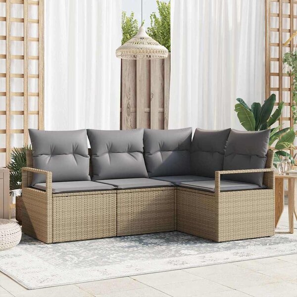 VidaXL Kanapé Szett 4 pcs Bézs polirattan