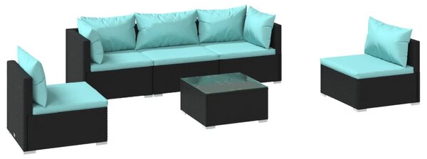 6 részes fekete polyrattan kerti ülőgarnitúra párnákkal