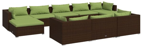 10 részes barna polyrattan kerti bútorszett párnákkal