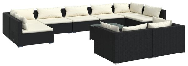 10 részes fekete polyrattan kerti ülőgarnitúra párnákkal