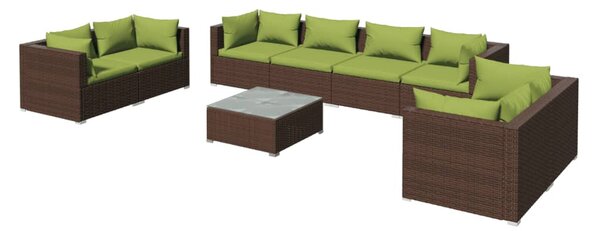 9 részes barna polyrattan kerti ülőgarnitúra párnákkal