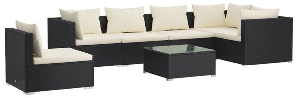 7 részes fekete polyrattan kerti ülőgarnitúra párnákkal