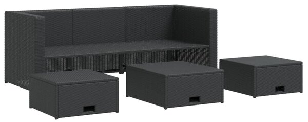 4-részes fekete polyrattan kerti bútorszett párnákkal