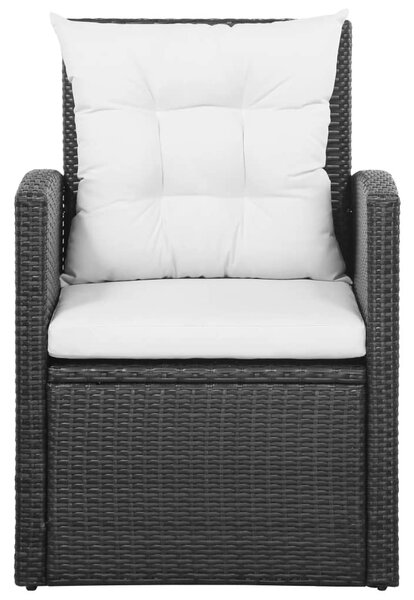 5-részes fekete polyrattan kerti bútorszett párnákkal