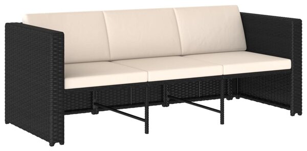 4-részes fekete polyrattan kerti bútorszett párnákkal