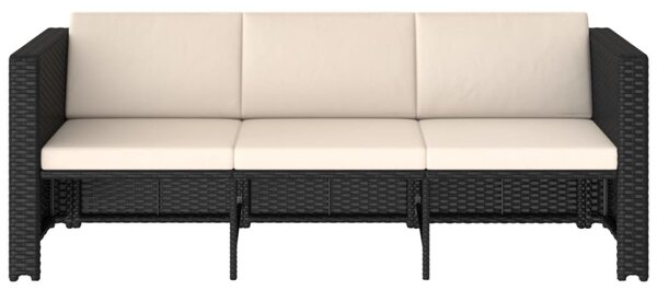 4-részes fekete polyrattan kerti bútorszett párnákkal