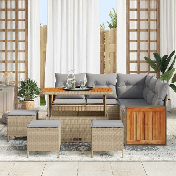 VidaXL Kerti Kanapé Szett párnával 9 pcs Beige és Világosszürke