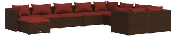 10 részes barna polyrattan kerti ülőgarnitúra párnákkal