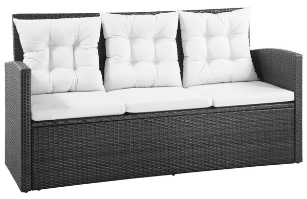 5-részes fekete polyrattan kerti bútorszett párnákkal