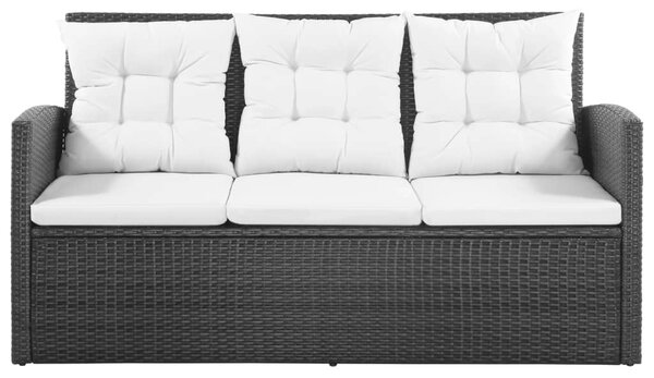 5-részes fekete polyrattan kerti bútorszett párnákkal