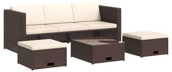 4-részes barna polyrattan kerti bútorszett párnákkal