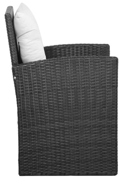 5-részes fekete polyrattan kerti bútorszett párnákkal