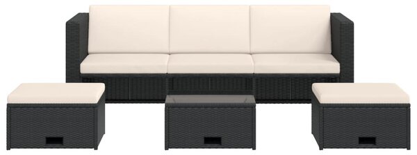 4-részes fekete polyrattan kerti bútorszett párnákkal