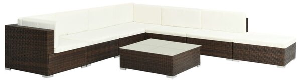 8-részes barna polyrattan kerti bútorszett párnákkal