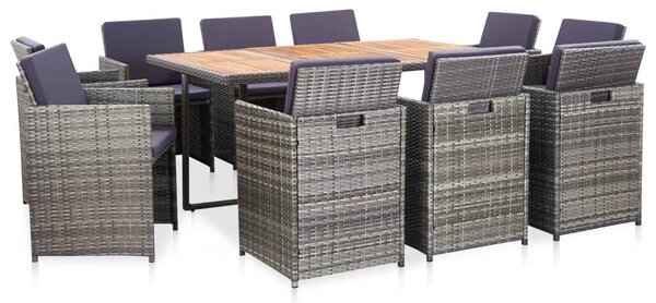 VidaXL 11 részes szürke polyrattan kültéri étkezőszett párnákkal
