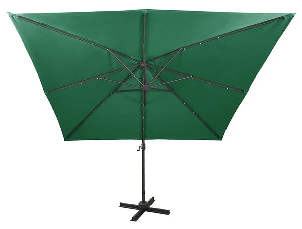 Zöld konzolos napernyő rúddal és LED-fényekkel 300 cm