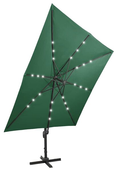 Zöld konzolos napernyő rúddal és LED-fényekkel 300 cm