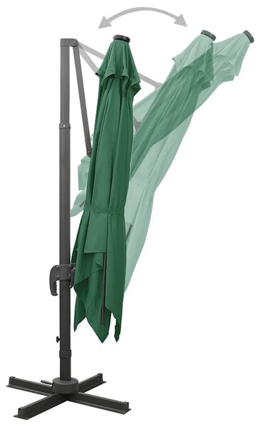 Zöld konzolos napernyő rúddal és LED-fényekkel 300 cm