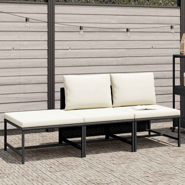 3 részes fekete polyrattan kerti ülőgarnitúra párnával