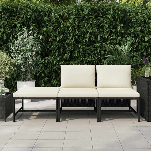 3 részes fekete polyrattan kerti ülőgarnitúra párnával