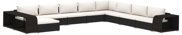 VidaXL 11-részes fekete polyrattan kerti bútorszett párnákkal