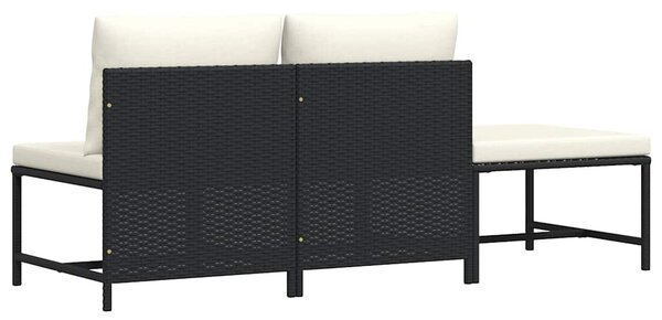 3 részes fekete polyrattan kerti ülőgarnitúra párnával
