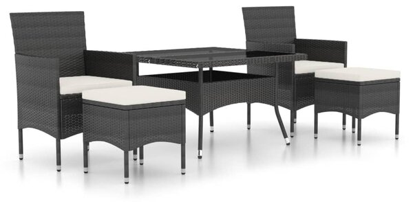 5 részes fekete polyrattan és edzett üveg kerti étkezőgarnitúra