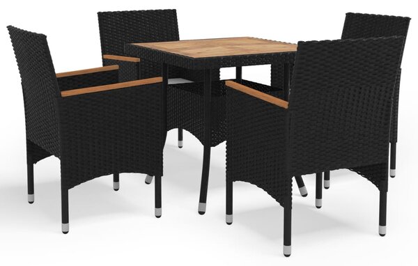 5 részes fekete polyrattan és akácfa kerti étkezőgarnitúra