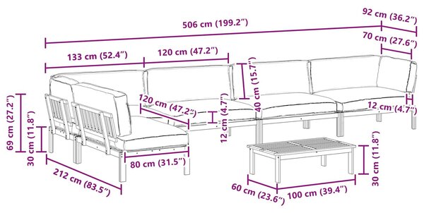 VidaXL Kanapé Szett párnával Egyszínű 6 pcs Antracit Tömör Akácfa