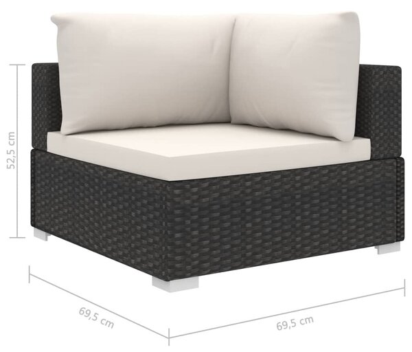 VidaXL 11-részes fekete polyrattan kerti bútorszett párnákkal