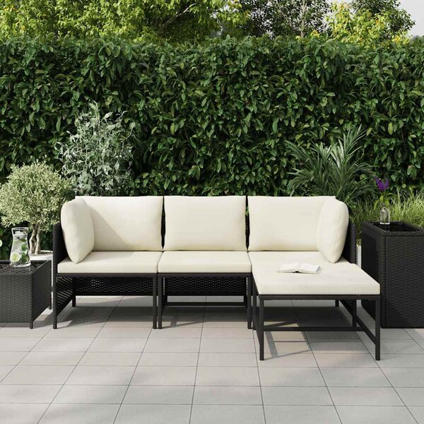 4 részes fekete polyrattan kerti kanapészett párnákkal