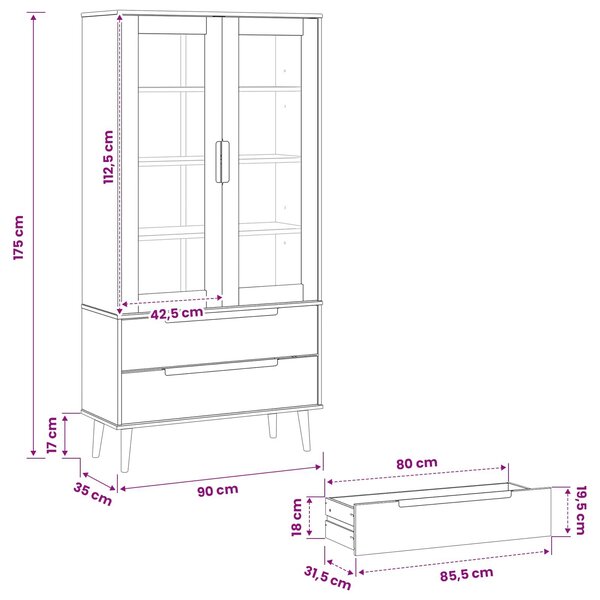 VidaXL Üveg Kiállító Szekrény Fekete 90 x 35 x 175 cm