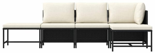 5 részes fekete polyrattan kerti kanapészett párnákkal
