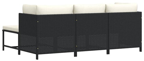 4 részes fekete polyrattan kerti kanapészett párnákkal
